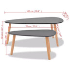 Tavolino da caffè, set da 2, nero, gambe in legno massello di pino, piano in MDF