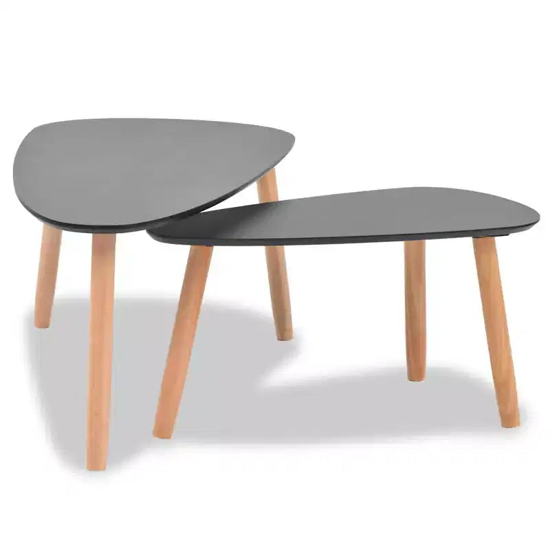 Tavolino da caffè, set da 2, nero, gambe in legno massello di pino, piano in MDF