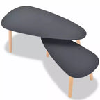 Tavolino da caffè, set da 2, nero, gambe in legno massello di pino, piano in MDF