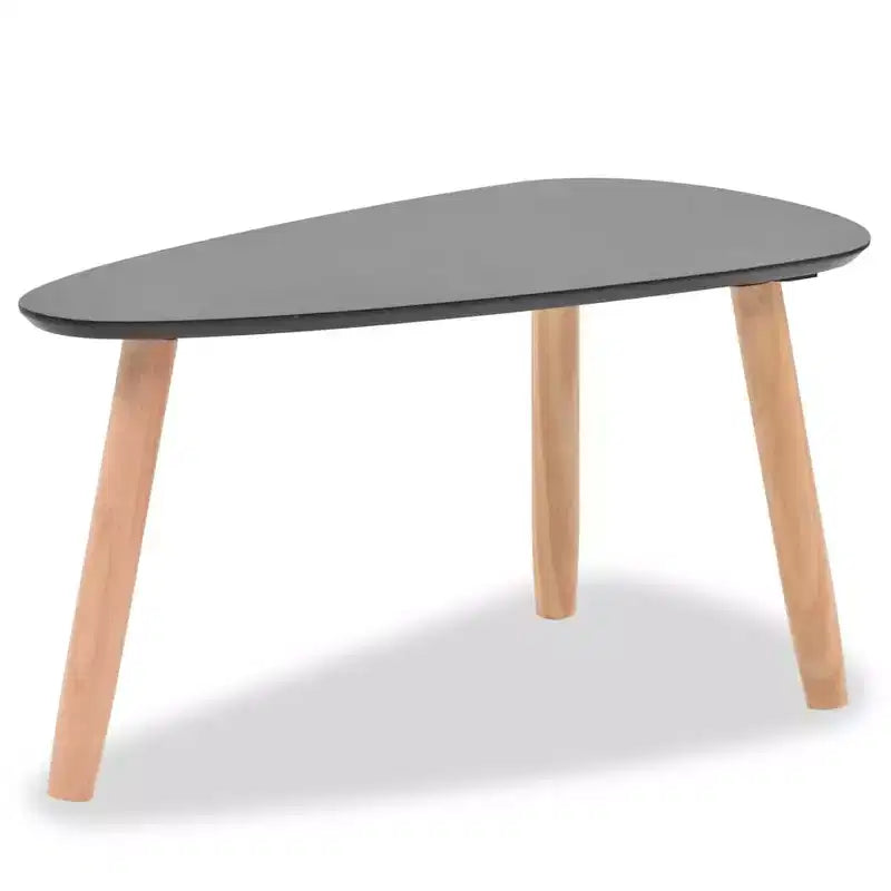 Tavolino da caffè, set da 2, nero, gambe in legno massello di pino, piano in MDF