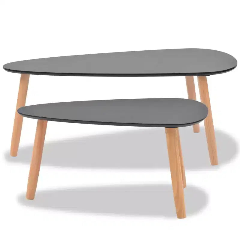 Tavolino da caffè, set da 2, nero, gambe in legno massello di pino, piano in MDF