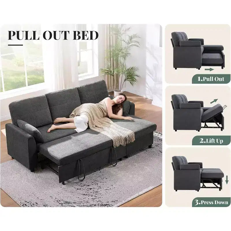 AMERLIFE Divano Letto, Letto a L con Chiusura Contenitore, Divano Letto Estraibile Convertibile per Soggiorno