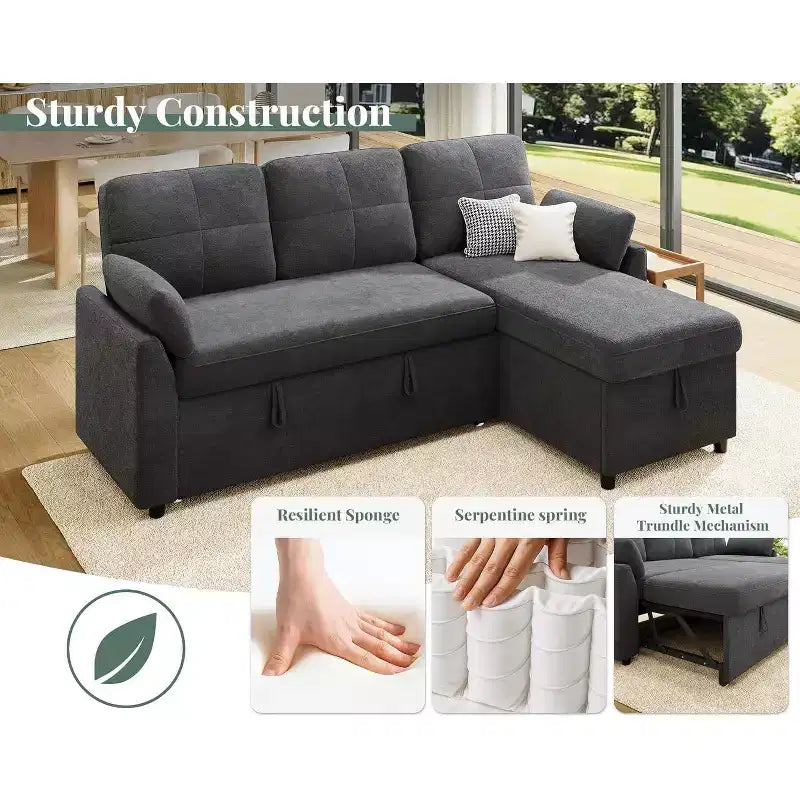 AMERLIFE Divano Letto, Letto a L con Chiusura Contenitore, Divano Letto Estraibile Convertibile per Soggiorno