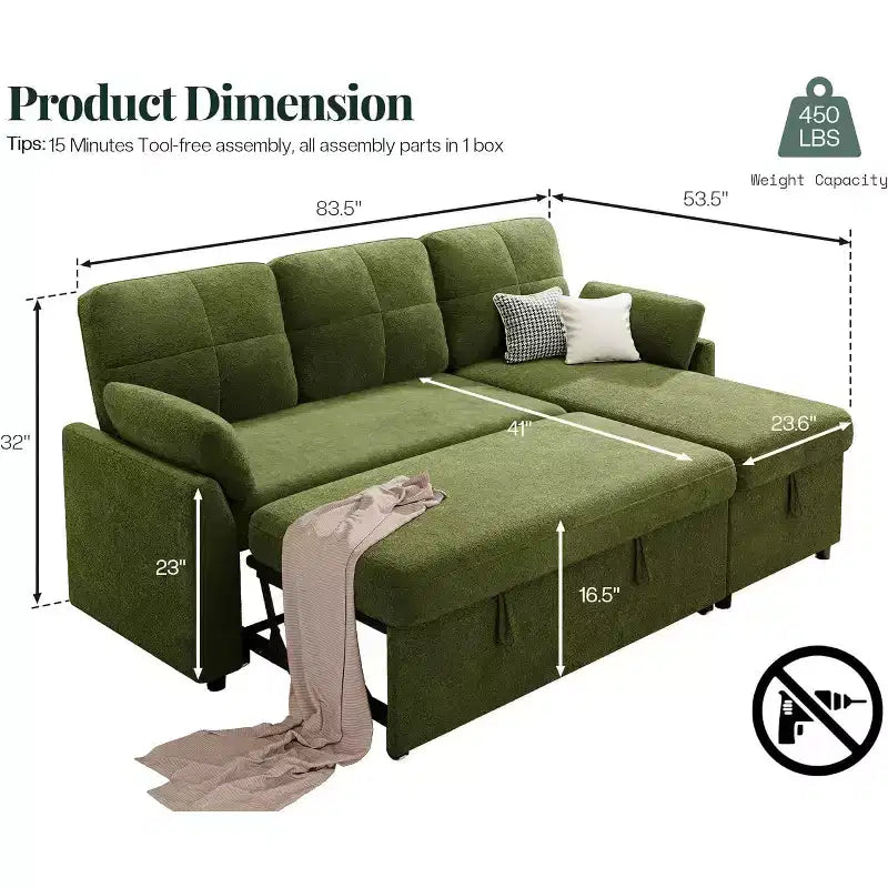 AMERLIFE Divano Letto, Letto a L con Chiusura Contenitore, Divano Letto Estraibile Convertibile per Soggiorno