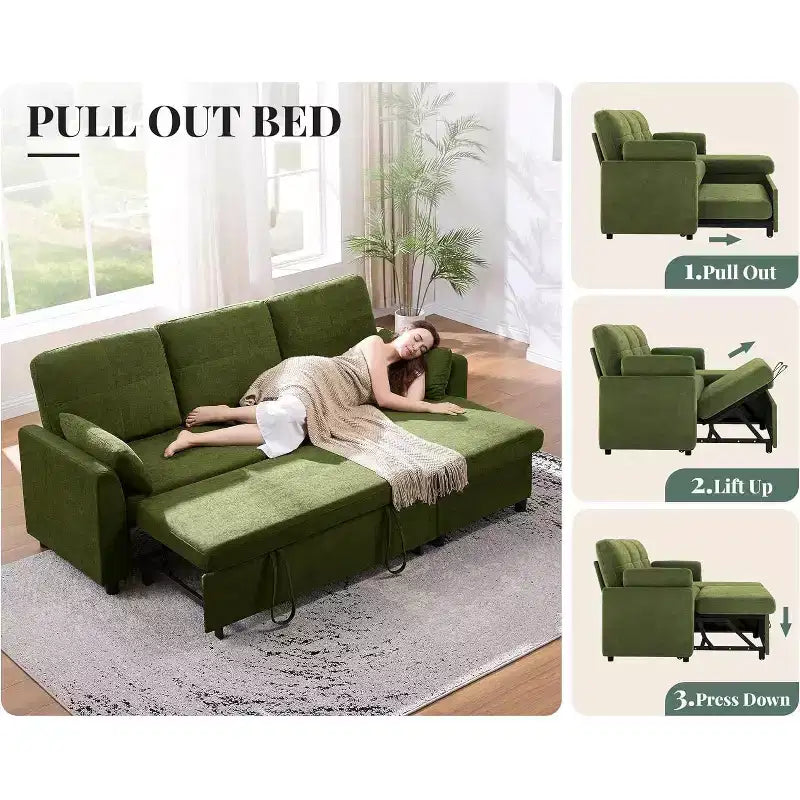 AMERLIFE Divano Letto, Letto a L con Chiusura Contenitore, Divano Letto Estraibile Convertibile per Soggiorno