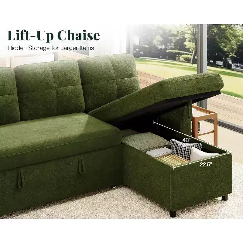 AMERLIFE Divano Letto, Letto a L con Chiusura Contenitore, Divano Letto Estraibile Convertibile per Soggiorno