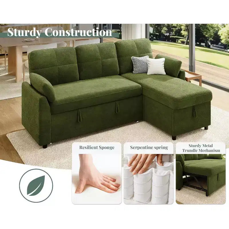 AMERLIFE Divano Letto, Letto a L con Chiusura Contenitore, Divano Letto Estraibile Convertibile per Soggiorno