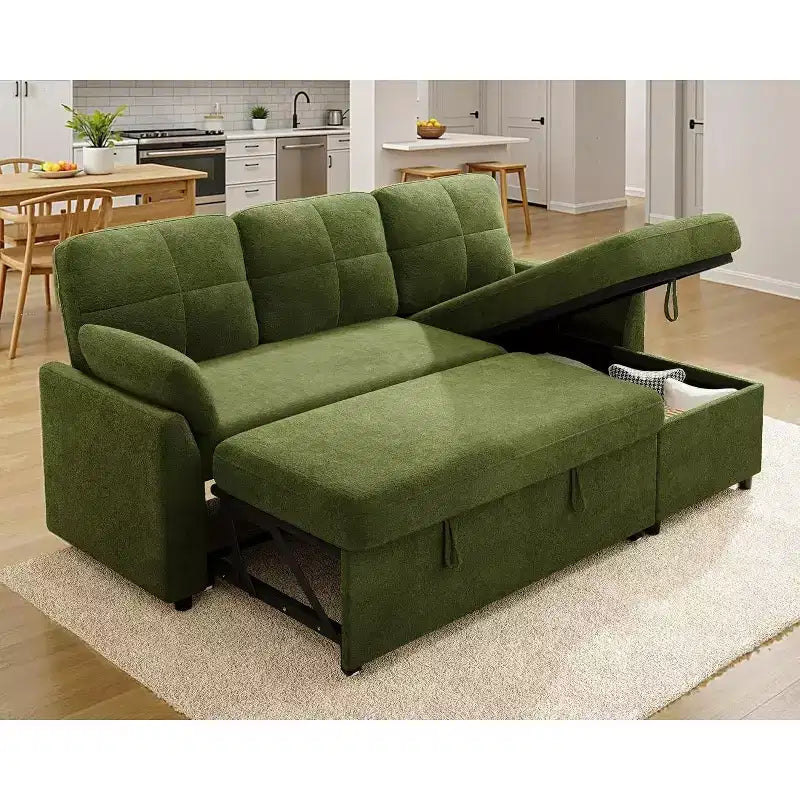 AMERLIFE Sofa Bed, L Shaped Sleeper with Storage Chaise, Convertible Pull Out Couch for Living Room
