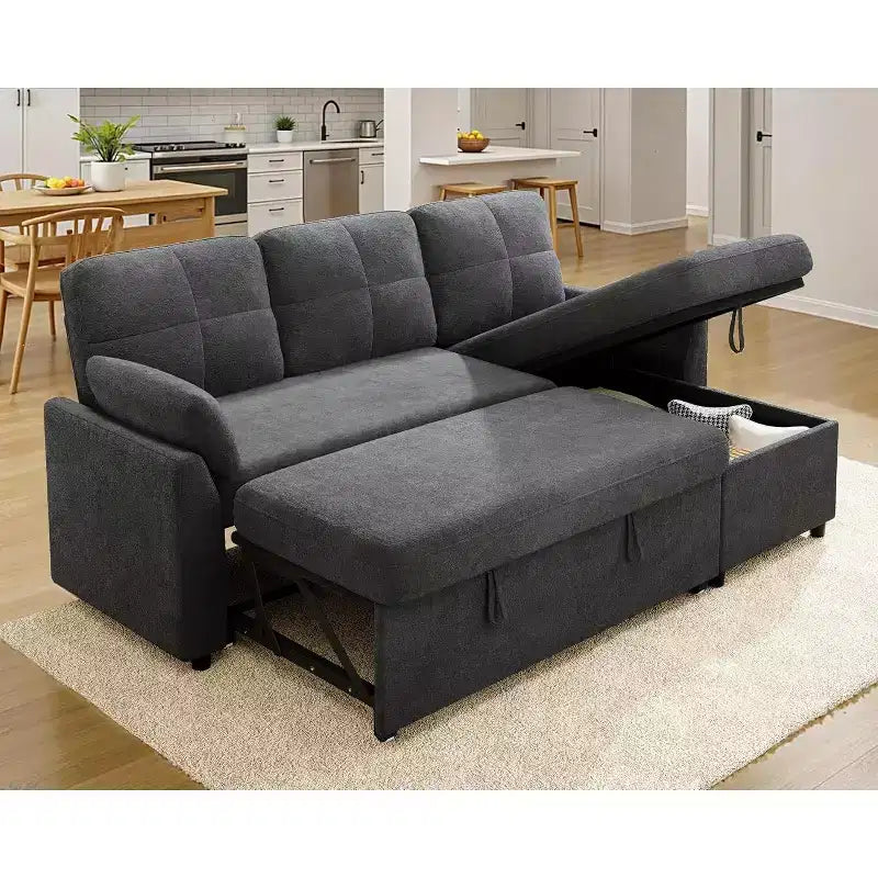 AMERLIFE Divano Letto, Letto a L con Chiusura Contenitore, Divano Letto Estraibile Convertibile per Soggiorno