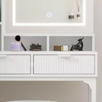 Toeletta con specchio e luci, Toeletta per il trucco con specchio scorrevole illuminato, Set tavolo da trucco con 4 cassetti, Sgabello imbottito