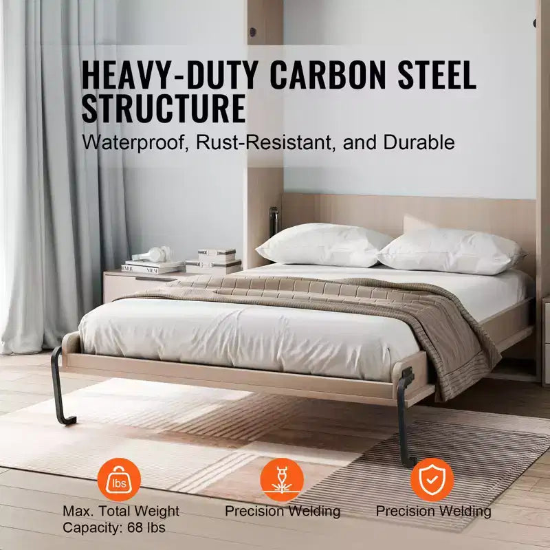 Kit letto a scomparsa VEVOR, Queen Size, Kit hardware meccanico per letto a muro Deluxe fai da te, Supporto per telaio letto resistente con leva pneumatica, Letto pieghevole, Nero