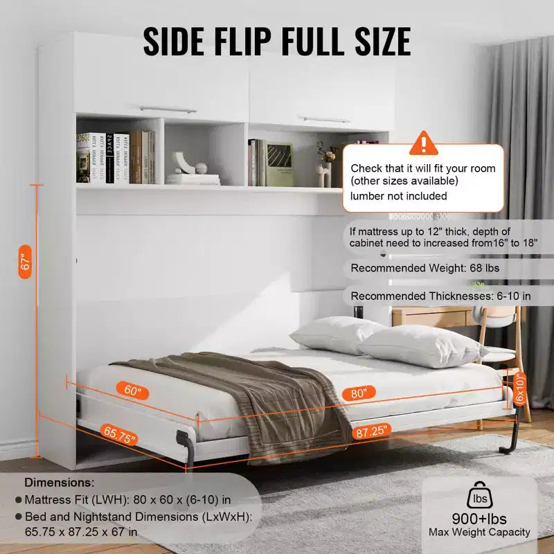 Kit letto a scomparsa VEVOR, Queen Size, Kit hardware meccanico per letto a muro Deluxe fai da te, Supporto per telaio letto resistente con leva pneumatica, Letto pieghevole, Nero