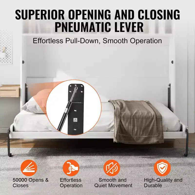 Kit letto a scomparsa VEVOR, Queen Size, Kit hardware meccanico per letto a muro Deluxe fai da te, Supporto per telaio letto resistente con leva pneumatica, Letto pieghevole, Nero