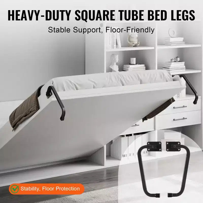 Kit letto a scomparsa VEVOR, Queen Size, Kit hardware meccanico per letto a muro Deluxe fai da te, Supporto per telaio letto resistente con leva pneumatica, Letto pieghevole, Nero