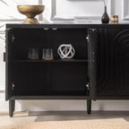 Credenza/Mobile Buffet Scanalato da 150 cm con 4 Ante, Nero Antico, Tavolo da Ingresso, Mobile Contenitore Decorativo, Credenza d'Accento per Soggiorno, Cucina Domestica