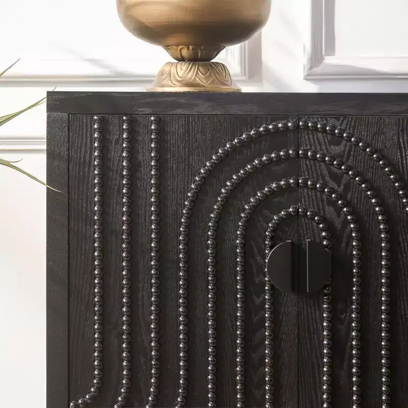 Credenza/Mobile Buffet Scanalato da 150 cm con 4 Ante, Nero Antico, Tavolo da Ingresso, Mobile Contenitore Decorativo, Credenza d'Accento per Soggiorno, Cucina Domestica
