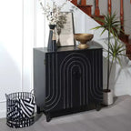 Credenza/Mobile Buffet Scanalato da 150 cm con 4 Ante, Nero Antico, Tavolo da Ingresso, Mobile Contenitore Decorativo, Credenza d'Accento per Soggiorno, Cucina Domestica