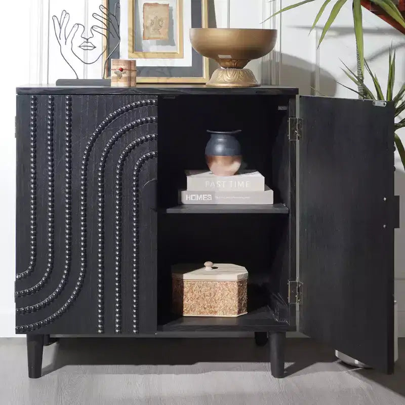 Credenza/Mobile Buffet Scanalato da 150 cm con 4 Ante, Nero Antico, Tavolo da Ingresso, Mobile Contenitore Decorativo, Credenza d'Accento per Soggiorno, Cucina Domestica