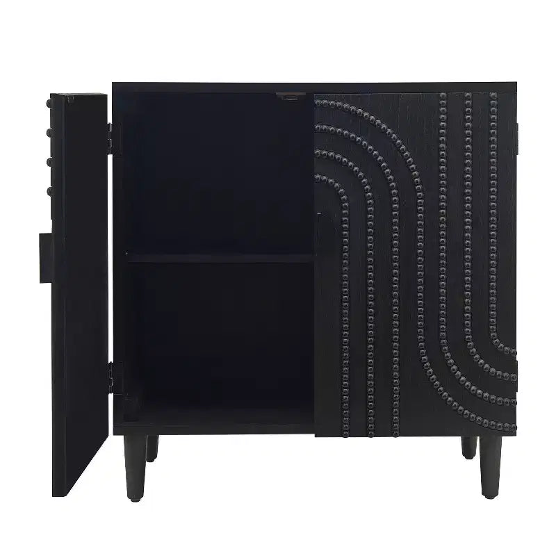 Credenza/Mobile Buffet Scanalato da 150 cm con 4 Ante, Nero Antico, Tavolo da Ingresso, Mobile Contenitore Decorativo, Credenza d'Accento per Soggiorno, Cucina Domestica