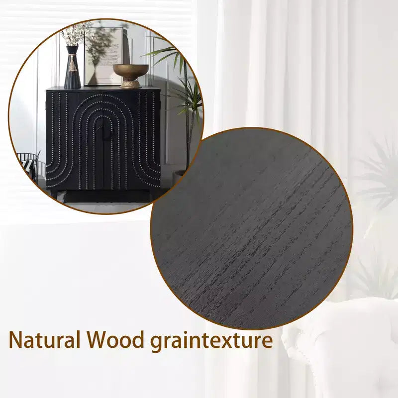 Credenza/Mobile Buffet Scanalato da 150 cm con 4 Ante, Nero Antico, Tavolo da Ingresso, Mobile Contenitore Decorativo, Credenza d'Accento per Soggiorno, Cucina Domestica