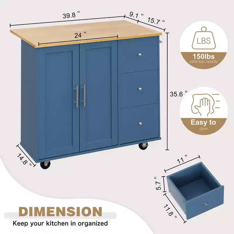 Carrello da Cucina Movibile Celebalcony da 39,8" W, Armadio Utilità con 3 Cassetti, 2 Ante, Portasciugamani per Sala da Pranzo