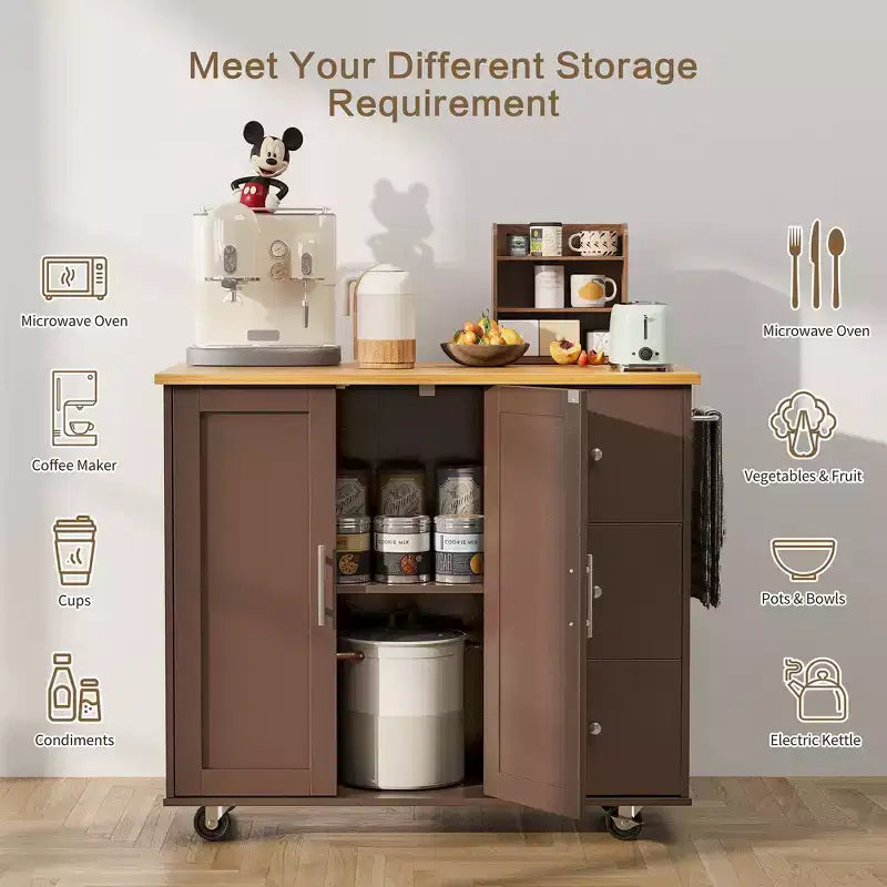 Carrello da Cucina Movibile Celebalcony da 39,8" W, Armadio Utilità con 3 Cassetti, 2 Ante, Portasciugamani per Sala da Pranzo