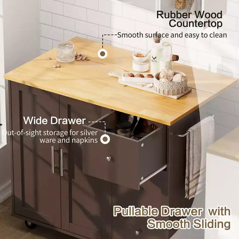 Carrello da Cucina Movibile Celebalcony da 39,8" W, Armadio Utilità con 3 Cassetti, 2 Ante, Portasciugamani per Sala da Pranzo