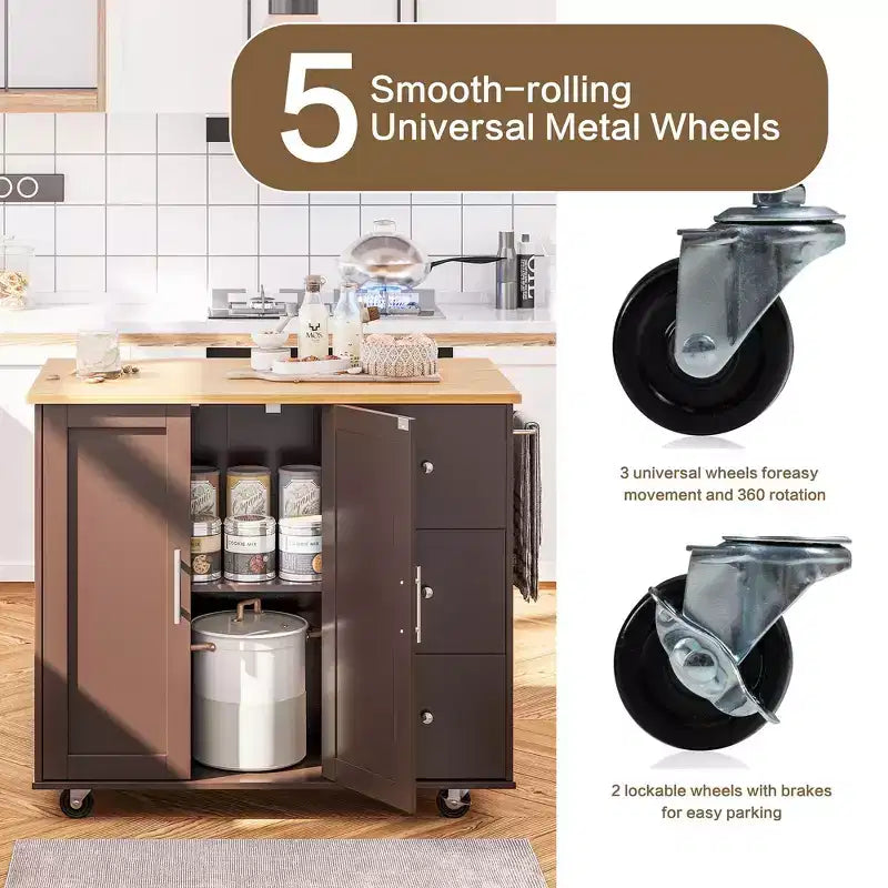Carrello da Cucina Movibile Celebalcony da 39,8" W, Armadio Utilità con 3 Cassetti, 2 Ante, Portasciugamani per Sala da Pranzo
