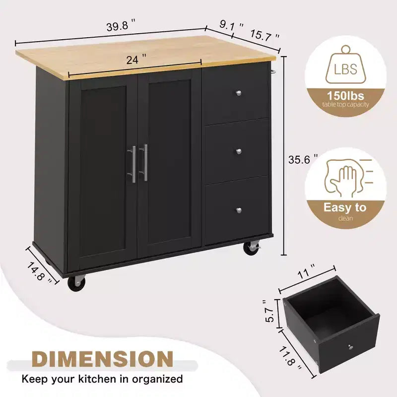 Carrello da Cucina Movibile Celebalcony da 39,8" W, Armadio Utilità con 3 Cassetti, 2 Ante, Portasciugamani per Sala da Pranzo