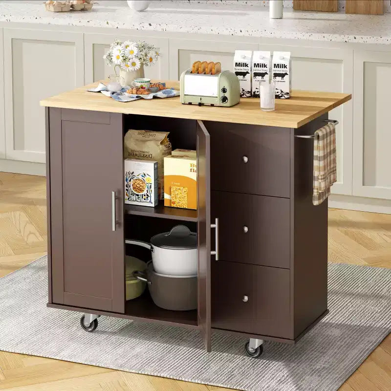 Carrello da Cucina Movibile Celebalcony da 39,8" W, Armadio Utilità con 3 Cassetti, 2 Ante, Portasciugamani per Sala da Pranzo