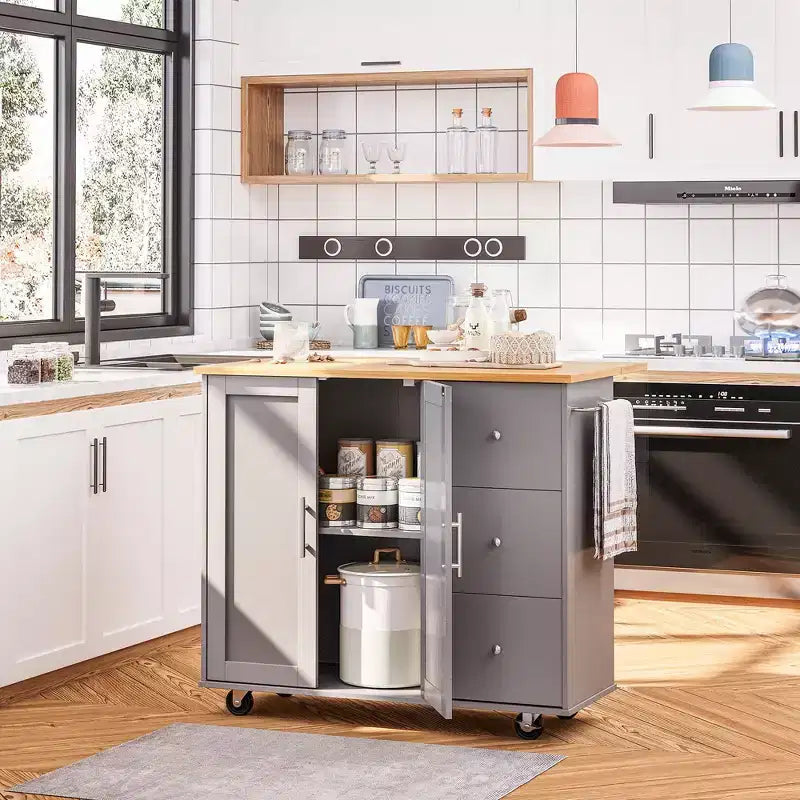 Carrello da Cucina Movibile Celebalcony da 39,8" W, Armadio Utilità con 3 Cassetti, 2 Ante, Portasciugamani per Sala da Pranzo