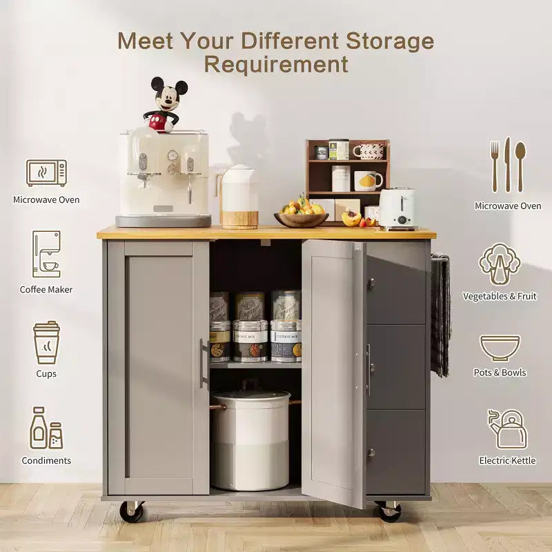 Carrello da Cucina Movibile Celebalcony da 39,8" W, Armadio Utilità con 3 Cassetti, 2 Ante, Portasciugamani per Sala da Pranzo
