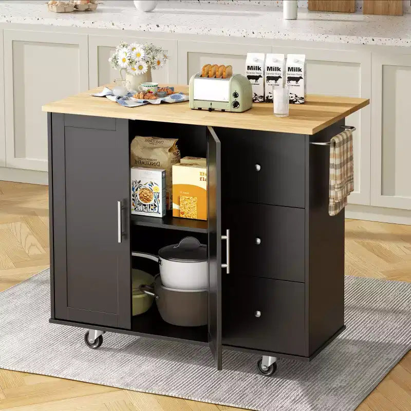 Carrello da Cucina Movibile Celebalcony da 39,8" W, Armadio Utilità con 3 Cassetti, 2 Ante, Portasciugamani per Sala da Pranzo