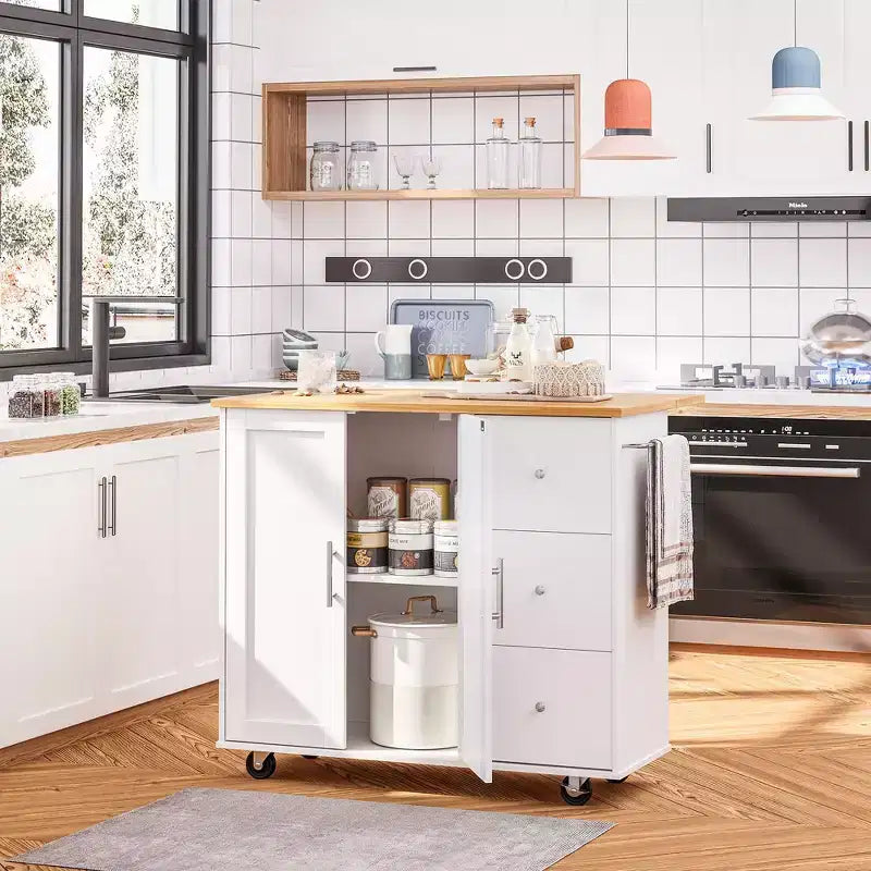 Carrello da Cucina Movibile Celebalcony da 39,8" W, Armadio Utilità con 3 Cassetti, 2 Ante, Portasciugamani per Sala da Pranzo