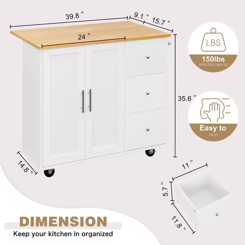 Carrello da Cucina Movibile Celebalcony da 39,8" W, Armadio Utilità con 3 Cassetti, 2 Ante, Portasciugamani per Sala da Pranzo
