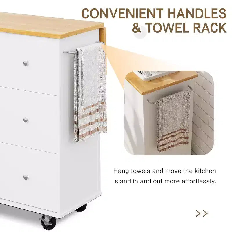 Carrello da Cucina Movibile Celebalcony da 39,8" W, Armadio Utilità con 3 Cassetti, 2 Ante, Portasciugamani per Sala da Pranzo