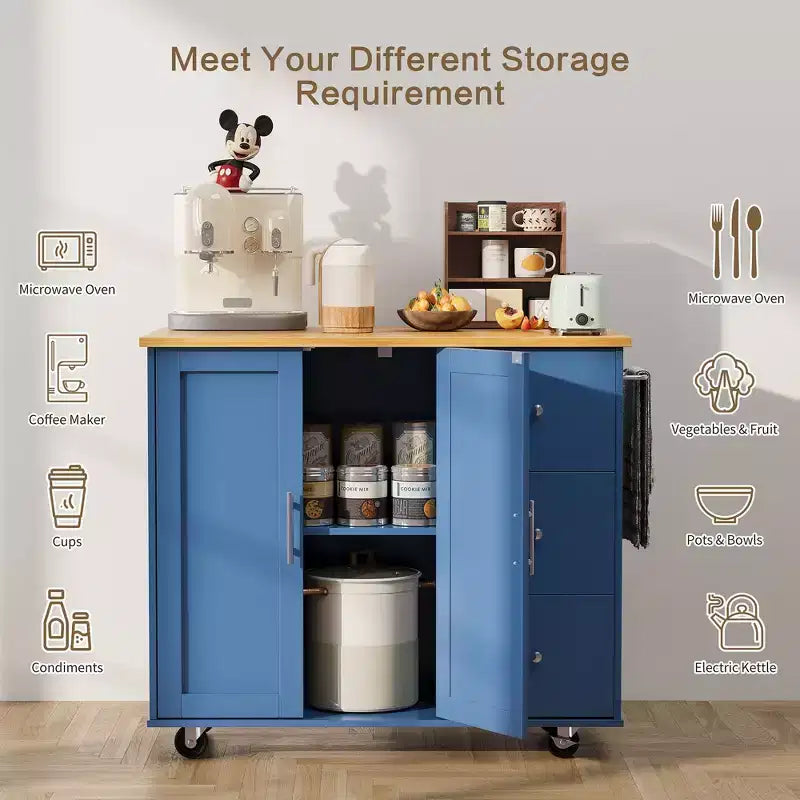 Carrello da Cucina Movibile Celebalcony da 39,8" W, Armadio Utilità con 3 Cassetti, 2 Ante, Portasciugamani per Sala da Pranzo