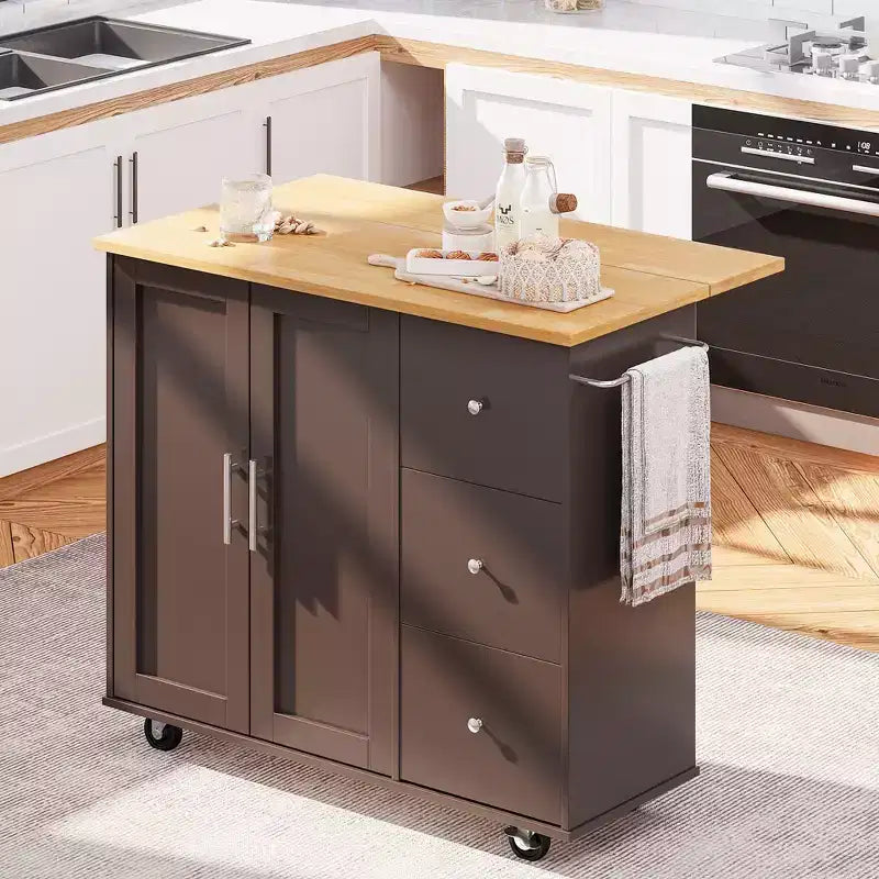 Carrello da Cucina Movibile Celebalcony da 39,8" W, Armadio Utilità con 3 Cassetti, 2 Ante, Portasciugamani per Sala da Pranzo