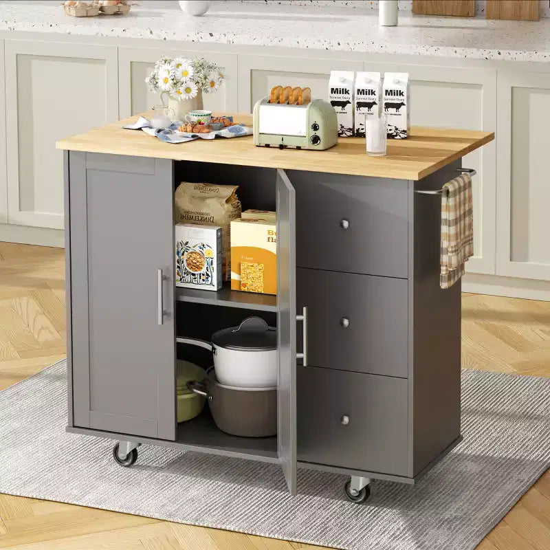 Carrello da Cucina Movibile Celebalcony da 39,8" W, Armadio Utilità con 3 Cassetti, 2 Ante, Portasciugamani per Sala da Pranzo