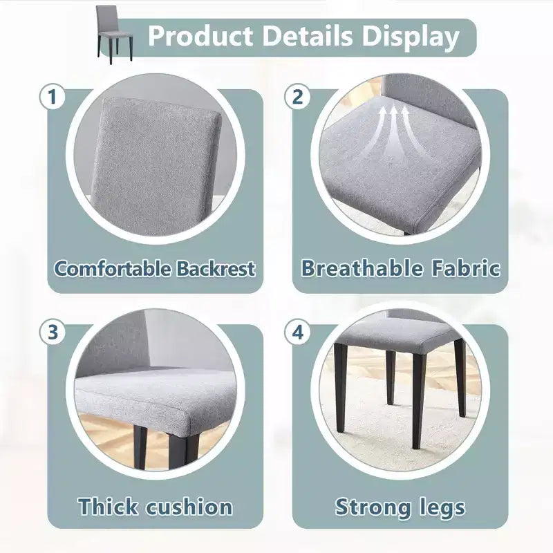 Set di 4 sedie da pranzo imbottite con gambe in metallo, moderno minimalista grigio