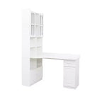 Scrivania a L moderna 2 in 1 da 140 cm con ante in vetro, scrivania angolare con cassetti e libreria, scrivania regolabile per casa e ufficio