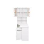Scrivania a L moderna 2 in 1 da 140 cm con ante in vetro, scrivania angolare con cassetti e libreria, scrivania regolabile per casa e ufficio