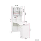 Scrivania a L moderna 2 in 1 da 140 cm con ante in vetro, scrivania angolare con cassetti e libreria, scrivania regolabile per casa e ufficio