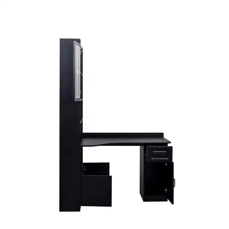 Scrivania a L moderna 2 in 1 da 140 cm con ante in vetro, scrivania angolare con cassetti e libreria, scrivania regolabile per casa e ufficio