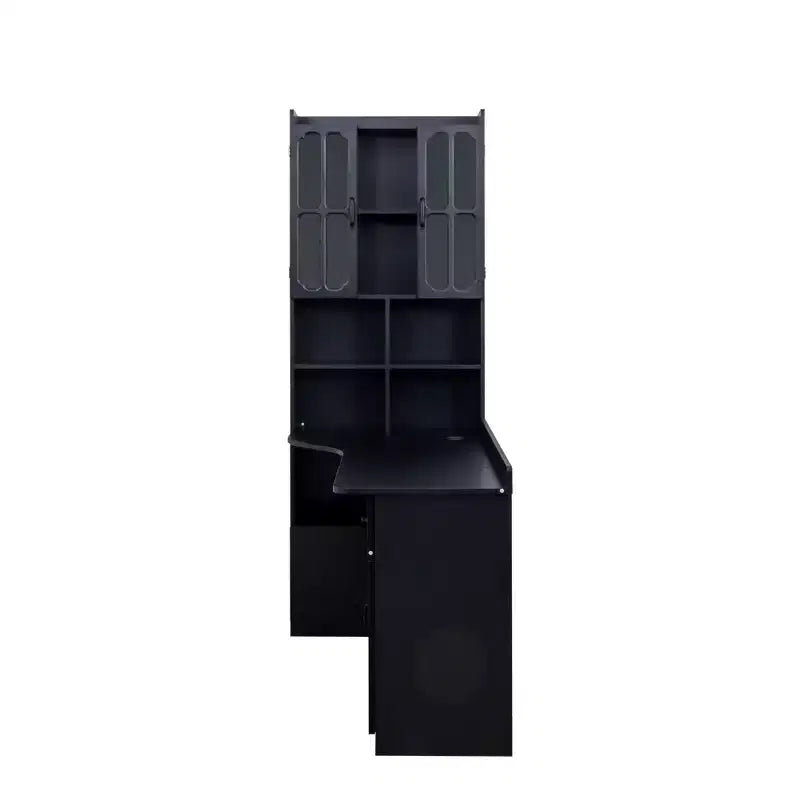 Scrivania a L moderna 2 in 1 da 140 cm con ante in vetro, scrivania angolare con cassetti e libreria, scrivania regolabile per casa e ufficio