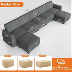 Divano componibile a U grande da 140 pollici con pouf chaise longue, divano modulare convertibile con pouf a 7 posti per soggiorno, ufficio - Grigio