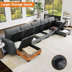 Divano componibile a U grande da 140 pollici con pouf chaise longue, divano modulare convertibile con pouf a 7 posti per soggiorno, ufficio - Grigio