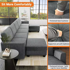 Divano componibile a U grande da 140 pollici con pouf chaise longue, divano modulare convertibile con pouf a 7 posti per soggiorno, ufficio - Grigio