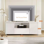 Mobile TV scanalato da 63'' per TV fino a 70'', moderno centro di intrattenimento con cassetto, 2 armadietti e mensola aperta, tavolo console multimediale per TV