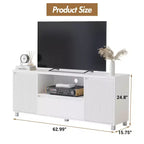 Mobile TV scanalato da 63'' per TV fino a 70'', moderno centro di intrattenimento con cassetto, 2 armadietti e mensola aperta, tavolo console multimediale per TV